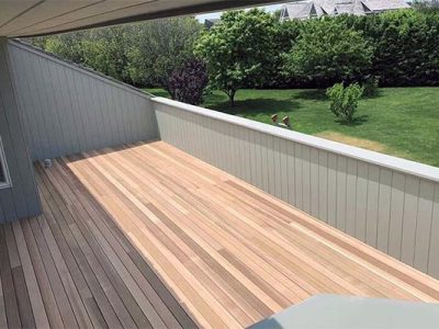 Beautiful wooden deck installed on a Long Island home, showcasing quality craftsmanship and durable materials for outdoor living.